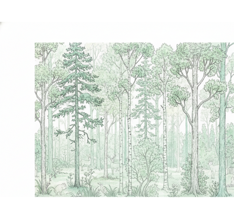 Wit rolgordijn mint houten schets - TenStickers