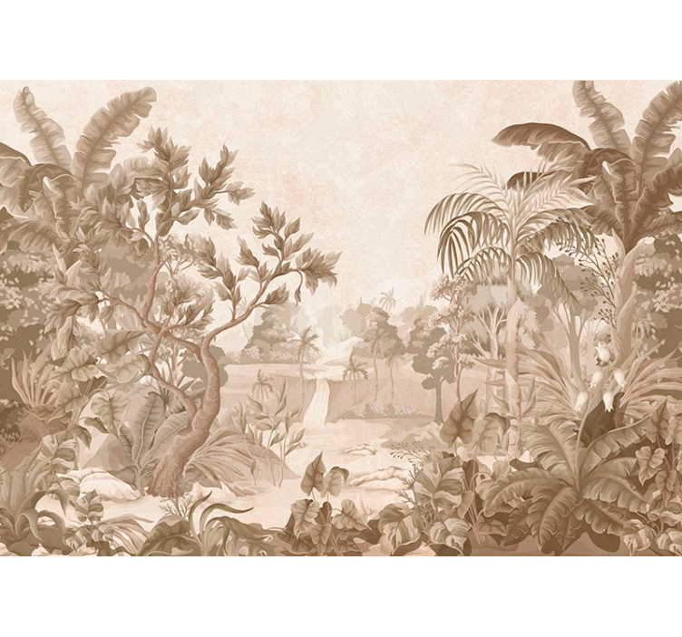 Rolgordijn beige met uitzicht op een tropische jungle - TenStickers
