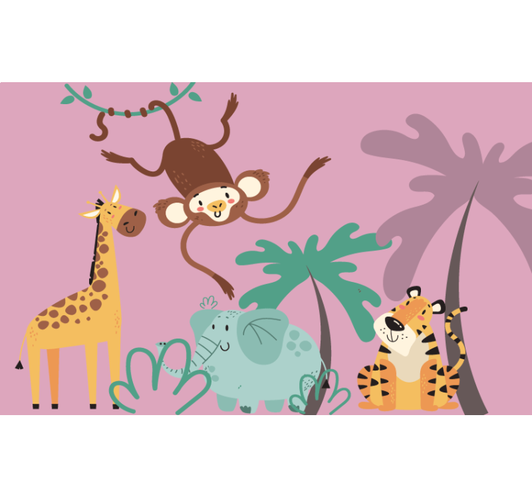 Rolgordijn paars met kleurrijke cartoon safari dieren - TenStickers