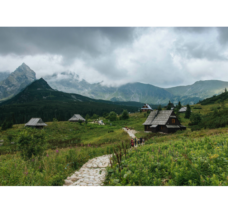 Rolgordijn groen houten huizen in tatra bergen - TenStickers