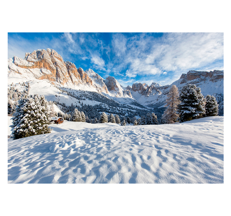 Rolgordijn woonkamer sneeuwachtige berglandschap fotomuur - TenStickers