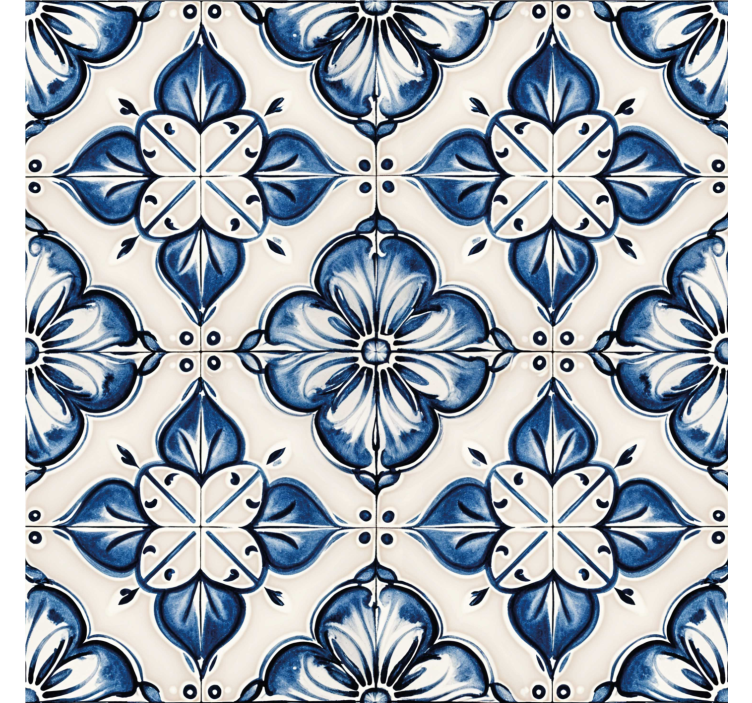 Blauw rolgordijn met bloemenpatroon - TenStickers