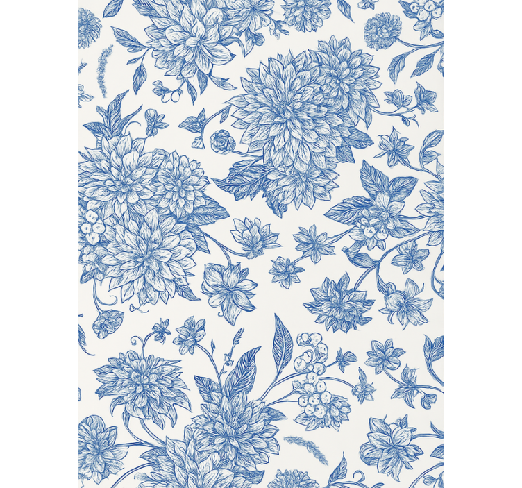 Blauw rolgordijn blauwe dahlia bloemendessin - TenStickers