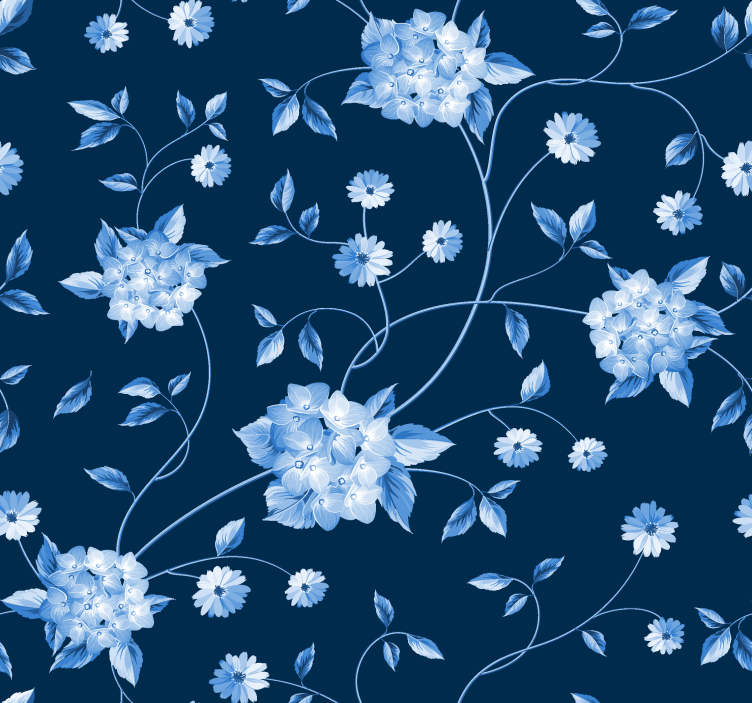 Blauw rolgordijn met bloemenstelen - TenStickers