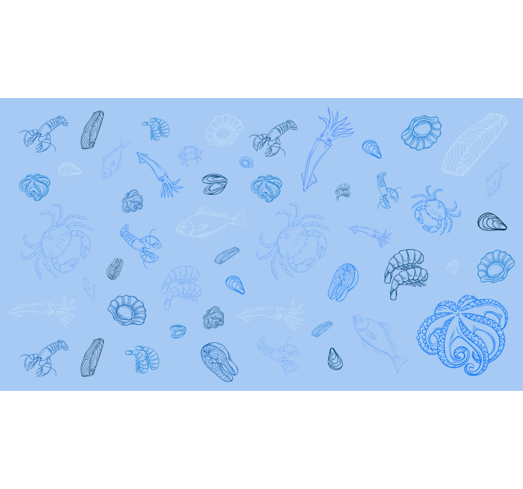 Blauw rolgordijn met zeevruchtenpatroon - TenStickers