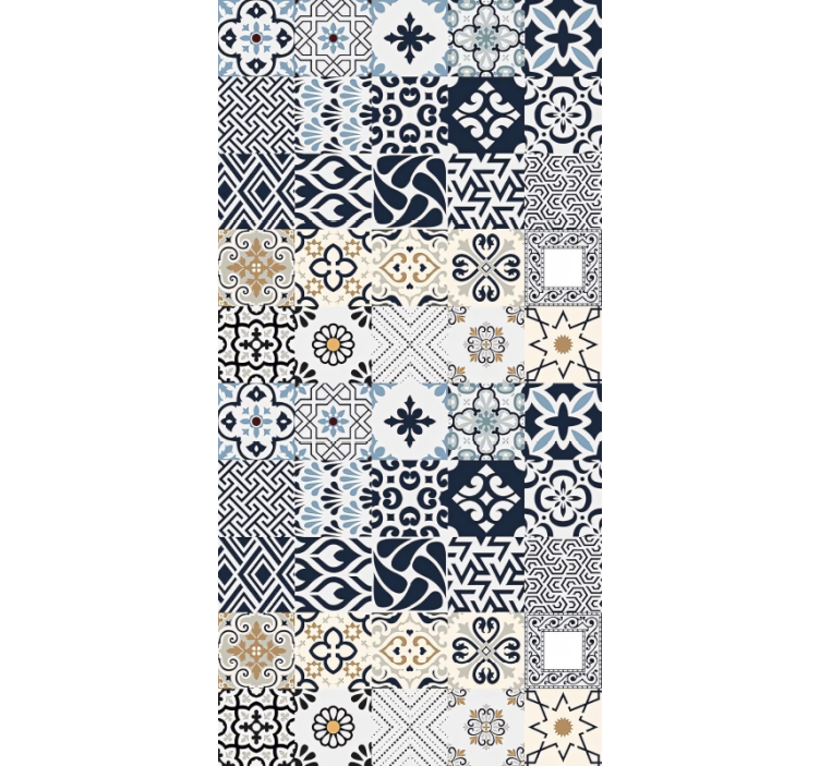 Rolgordijn beige met blauwe tegels - TenStickers