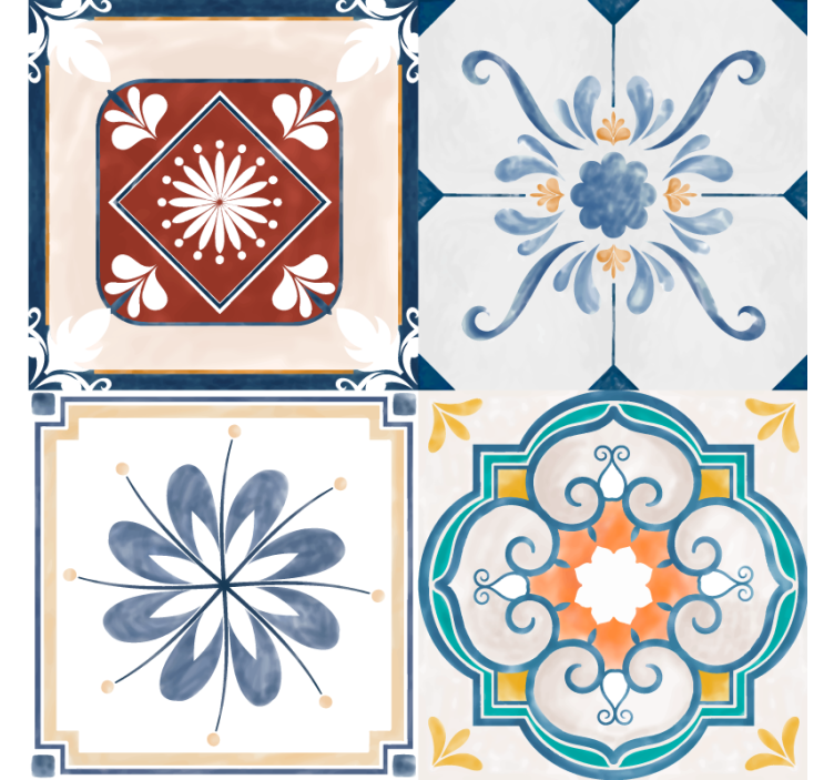 Rolgordijn slaapkamer vintage vier tegels - TenStickers