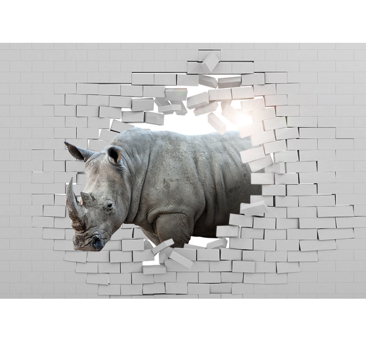 Wit rolgordijn 3d neushoorn - TenStickers