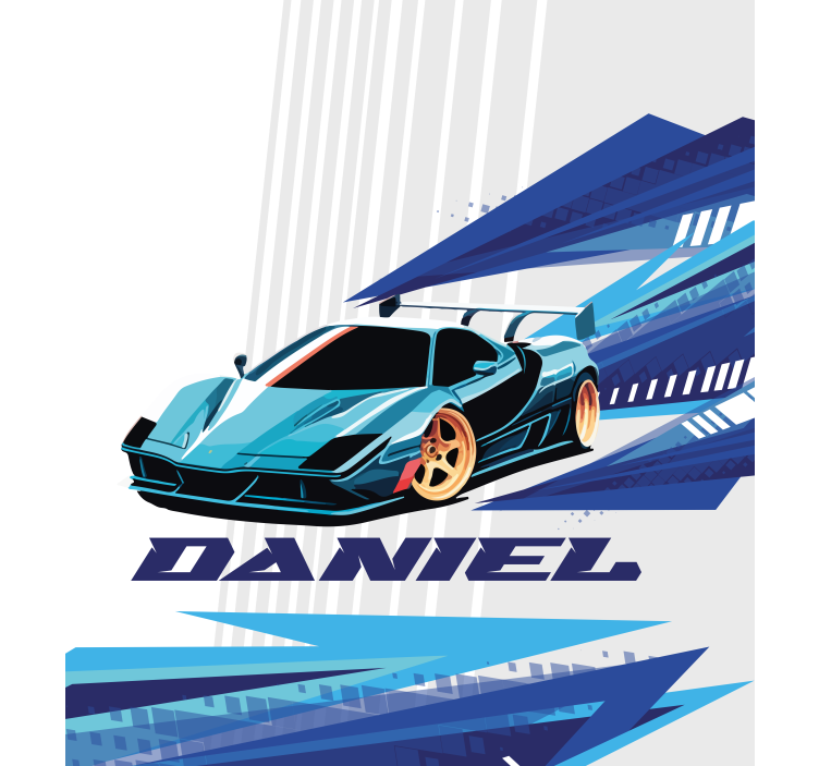 Blauwe raceauto rolgordijn gepersonaliseerd - TenStickers