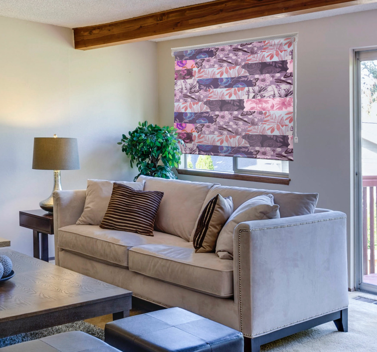 Rolgordijn woonkamer bloemen lavendel  collage - TenStickers