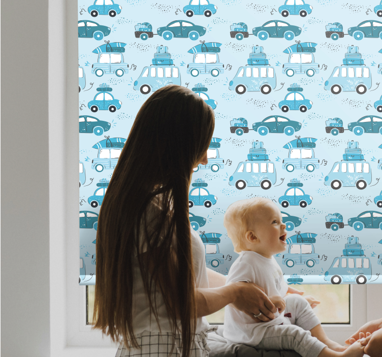 Blauw autopatroon kinderkamer rolgordijn - TenStickers