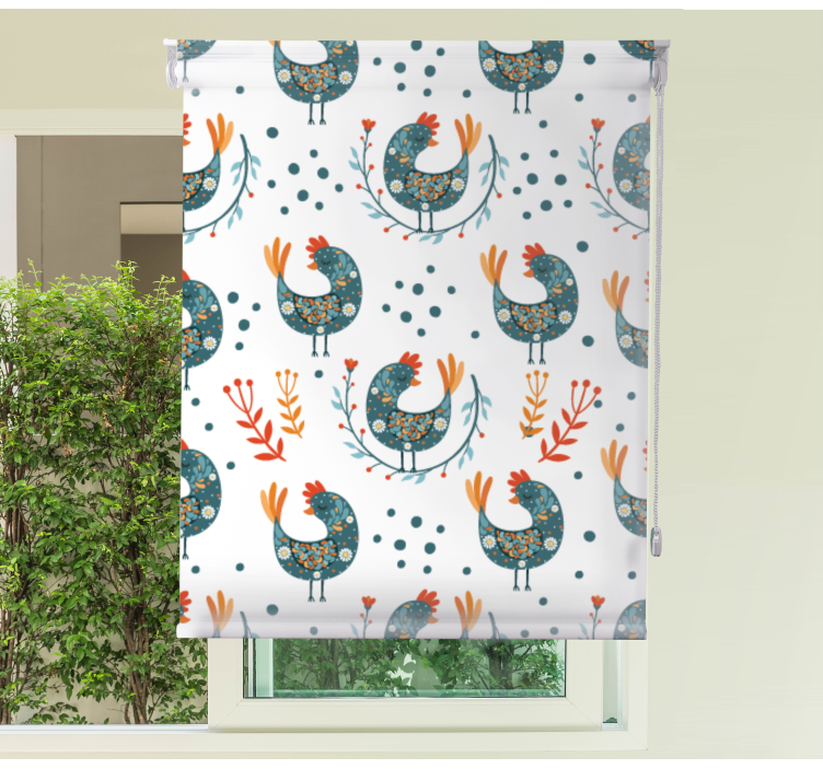 Blauwe gevederde kip rolgordijn dieren - TenStickers