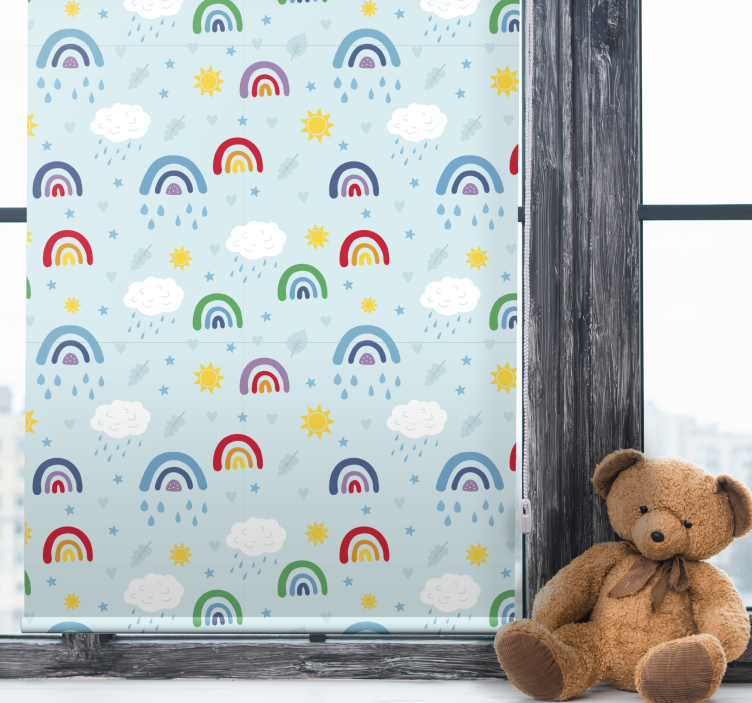 Blauwe regenbogen en wolken kinderkamer rolgordijn - TenStickers