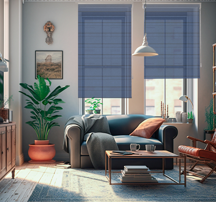 Blauwe strepen rolgordijn woonkamer - TenStickers