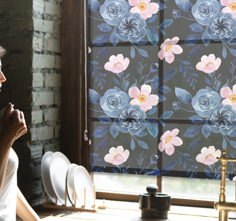 Blauw bloemenmotief rolgordijn bloemen en planten - TenStickers