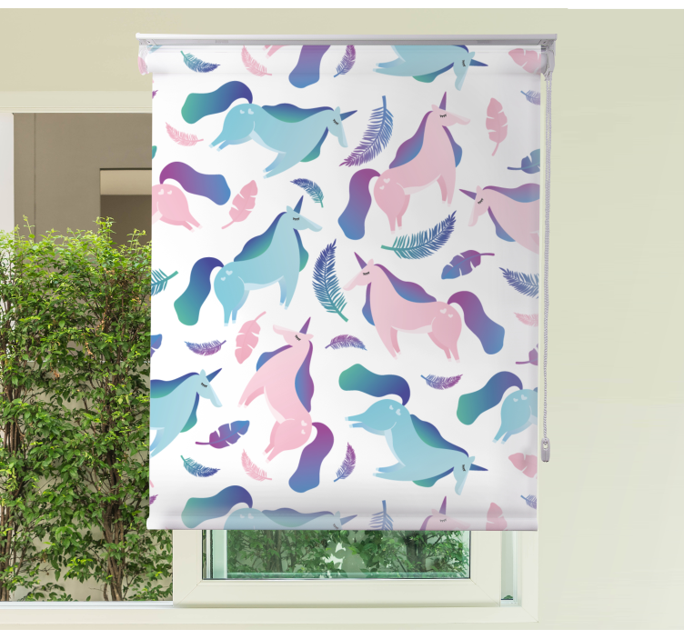 Eenhoorns en veren kinderkamer rolgordijn - TenStickers