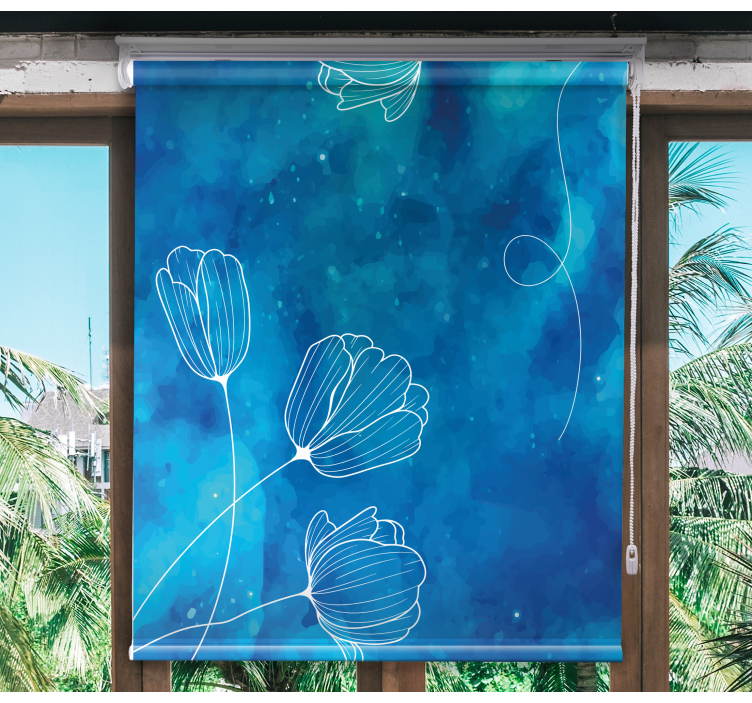 Elegante blauwe silhouetten rolgordijn bloemen - TenStickers