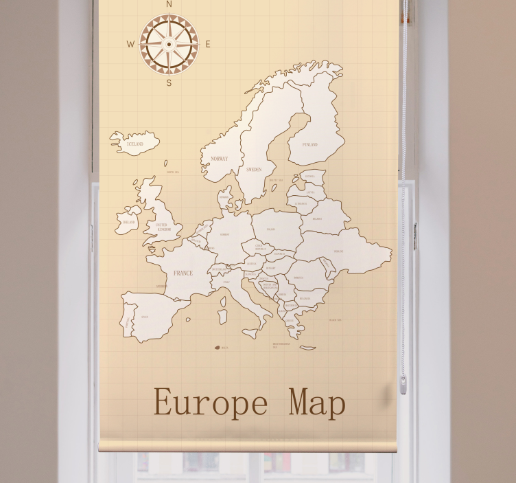 Europa op beige achtergrond wereldmap rolgordijn - TenStickers