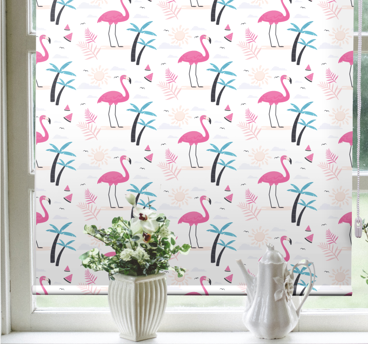 Flamingo tropisch patroon rolgordijn dieren - TenStickers