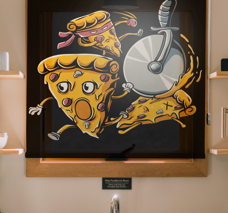 Geanimeerde pizzapunten rolgordijn grappig - TenStickers