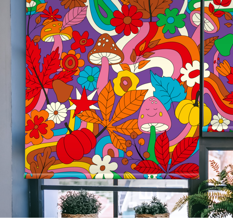 Kleurrijke paddenstoelenfantasie rolgordijn grappig - TenStickers