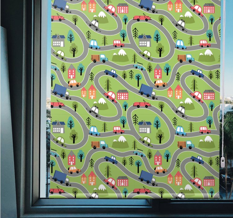 Kleurrijke voertuigwegen kinderkamer rolgordijn - TenStickers