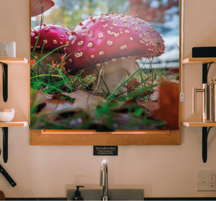 Levendige rode paddenstoelen rolgordijn bloemen en planten - TenStickers