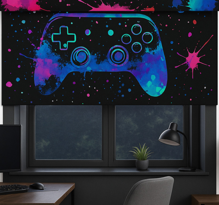 Neon-spatverfcontrollers gamer rolgordijn - TenStickers