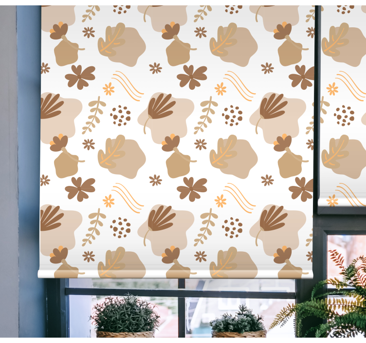 Organisch beige patroon rolgordijn bloemen en planten - TenStickers