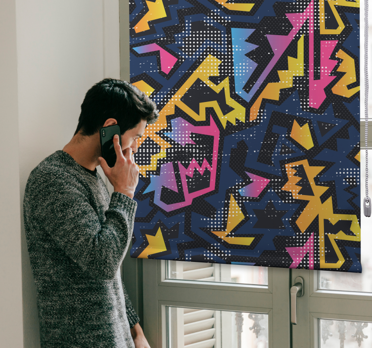Rolgordijn graffiti stijl geometrische vormen - TenStickers