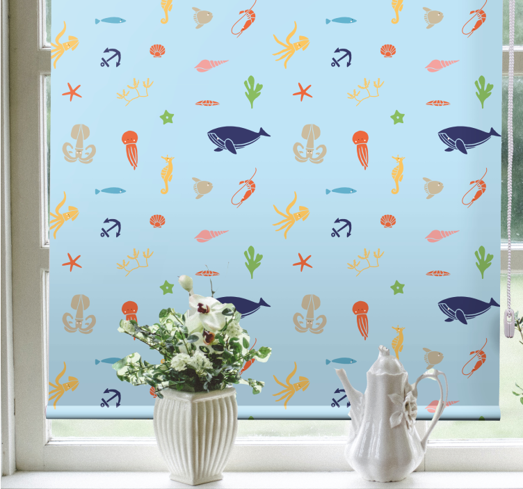 Raambekleding woonkamer Zeedieren op licht - TenStickers
