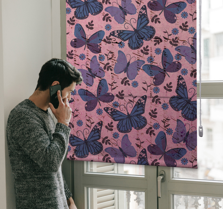 Roze achtergrond rolgordijn vlinders - TenStickers