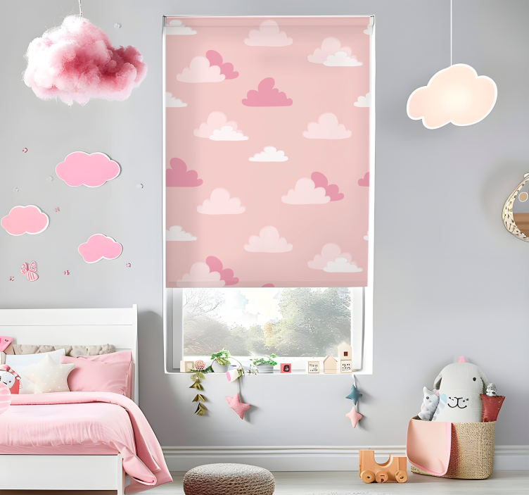 Roze en wit patroon rolgordijn wolken - TenStickers