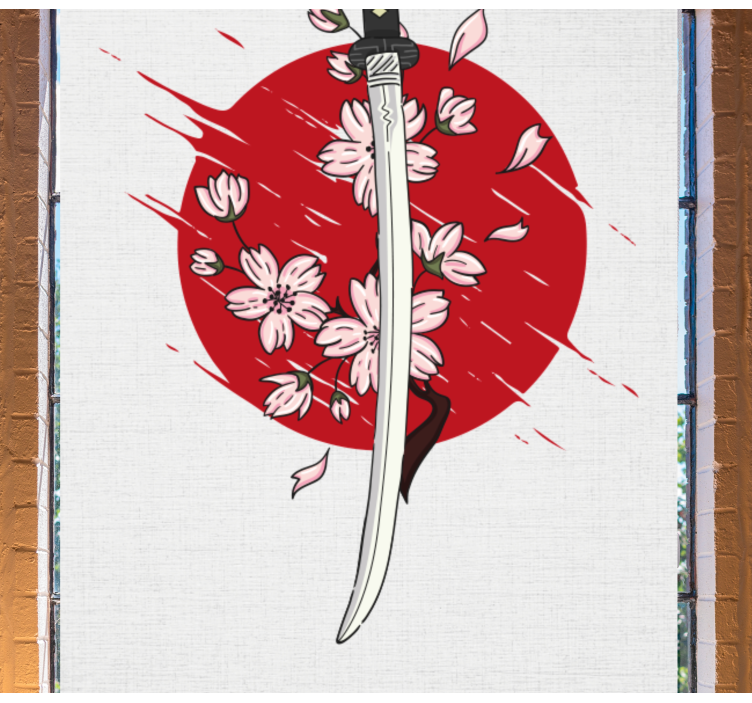 Samurai zwaard bloesems rolgordijn kunst - TenStickers