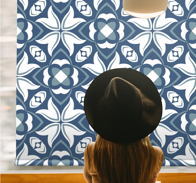 Blauwe stijlvolle geometrische vormen modern rolgordijn - TenStickers