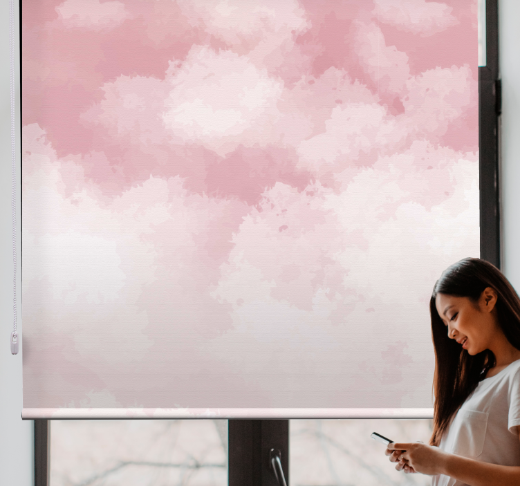 Zacht aquarel roze rolgordijn wolken - TenStickers