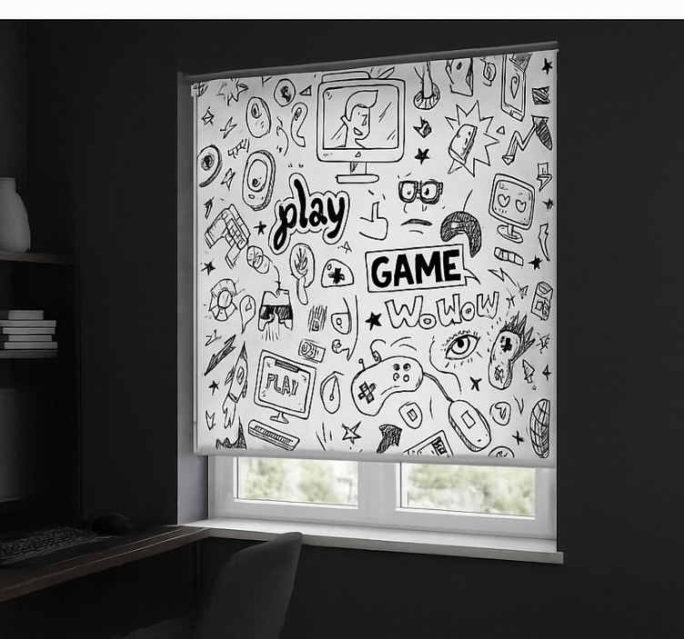 Zwart-wit gaming-ontwerp gamer rolgordijn - TenStickers