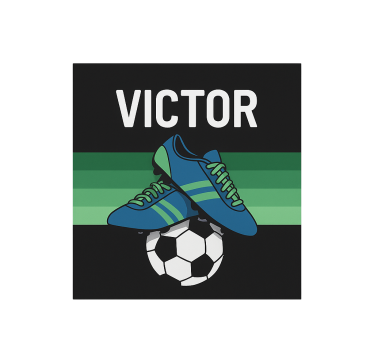 Voetbalschoenen met naam kinderkamer rolgordijn - TenStickers