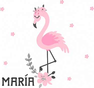 Roze flamenco met naam kinderkamer rolgordijn - TenStickers
