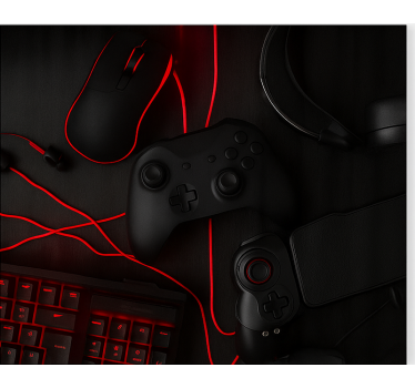 Zwarte rode gamers setup gamer rolgordijn - TenStickers
