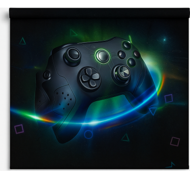 Neon futuristische gamecontroller gamer rolgordijn - TenStickers