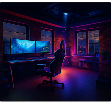 Futuristische neon spelopstelling gamer rolgordijn - TenStickers