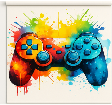 Heldere verfspatcontroller gamer rolgordijn - TenStickers
