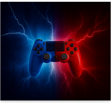 Rode blauwe elektrische controller gamer rolgordijn - TenStickers