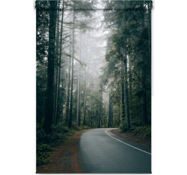 Rolgordijn bomen foggy pine road - TenStickers