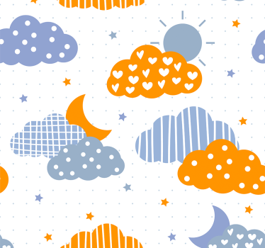 Kinderkamer rolgordijn blauwe en oranje wolken en zon - TenStickers