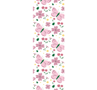 Kinderkamer rolgordijn met delicate roze bloemen en vlinders - TenStickers