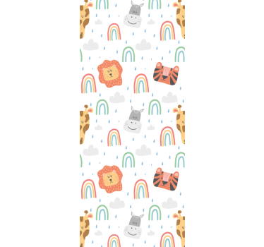 Kinderkamer rolgordijn schattige pastel dieren en regenbogen - TenStickers