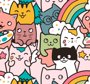 Kinderkamer rolgordijn kattenkrabbels pastelkleuren - TenStickers