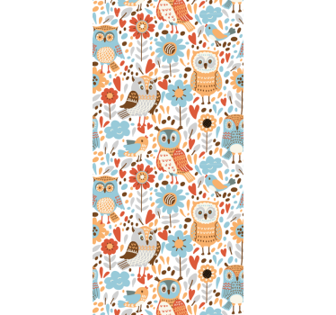 Kinderkamer rolgordijn kleurrijke uilen met bloemen patroon - TenStickers